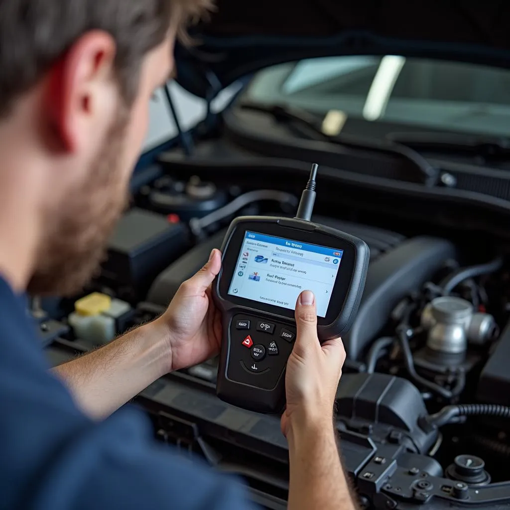 Mechanic Inspecting 1999 Mazda Engine