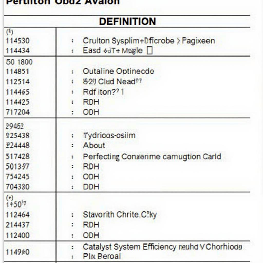 OBD2 Code Definitions for a 2001 Toyota Avalon