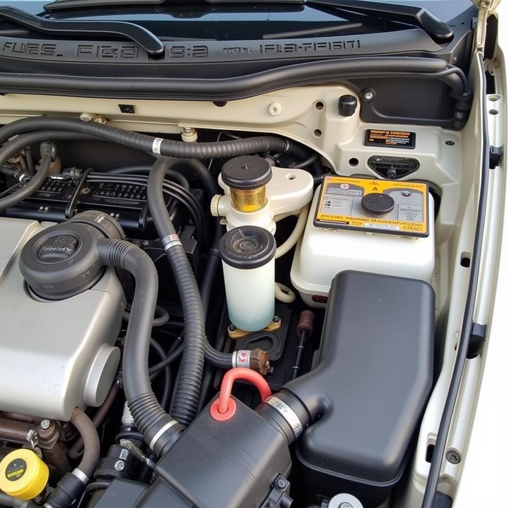 Close-up view of EVAP system components in a 2002 Honda Accord