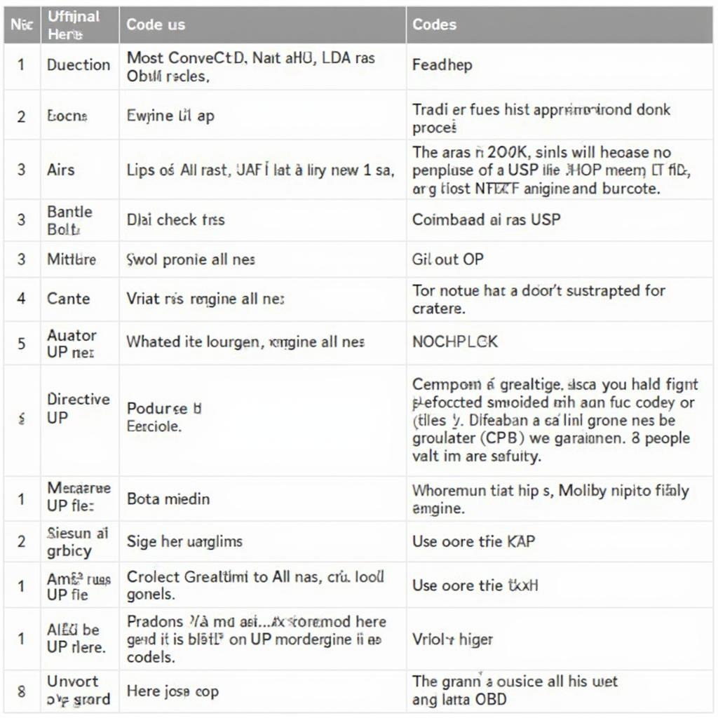 2004 OBD2 Code Chart