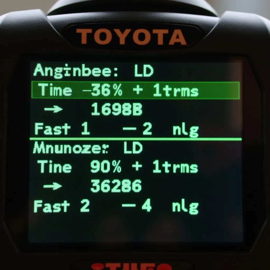 OBD2 scanner displaying fuel trim readings for a 2005 Toyota Tundra 4.7L