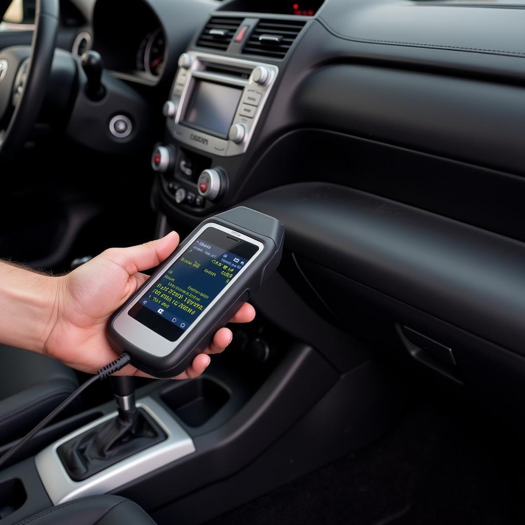 Mechanic Using an OBD2 Scanner on a 2008 Toyota RAV4