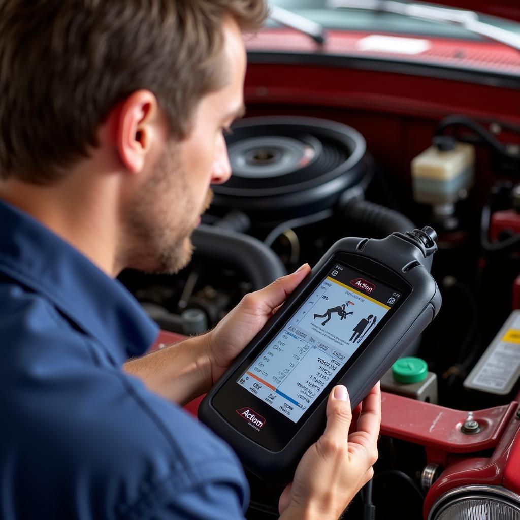 Mechanic Using Actron OBD1 Scanner