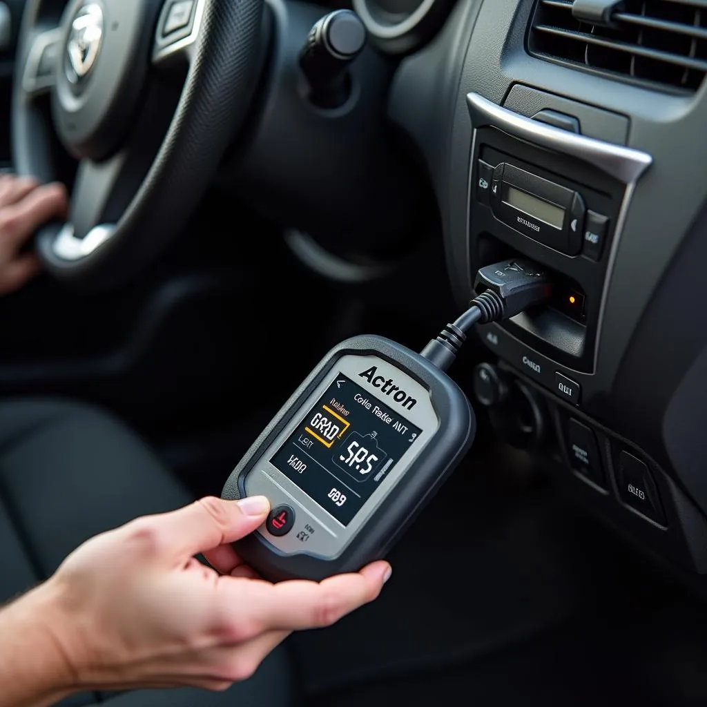 Actron OBD2 code reader connected to a car's OBD2 port