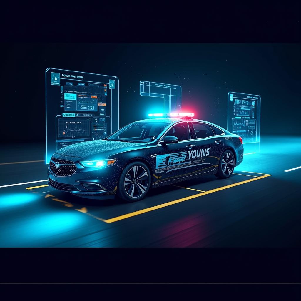 Futuristic police vehicle with integrated OBD2 technology