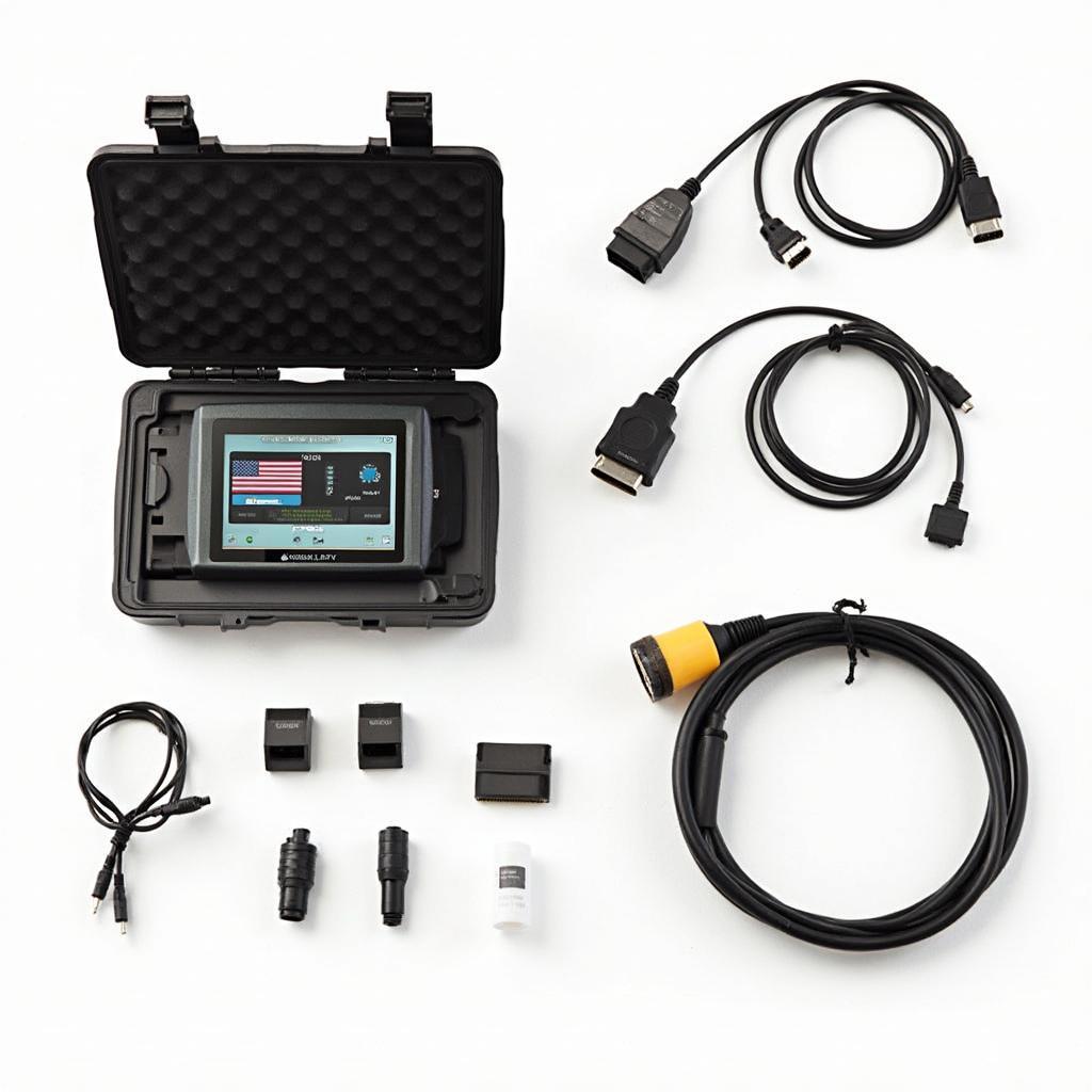 Advanced programmable OBD2 scanner kit with various cables and adapters