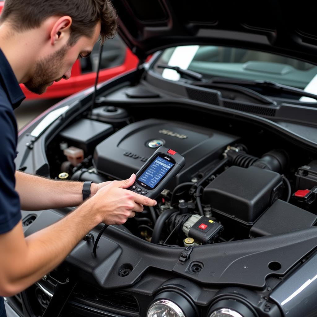 Alfa Romeo car connected to an OBD2 scanner