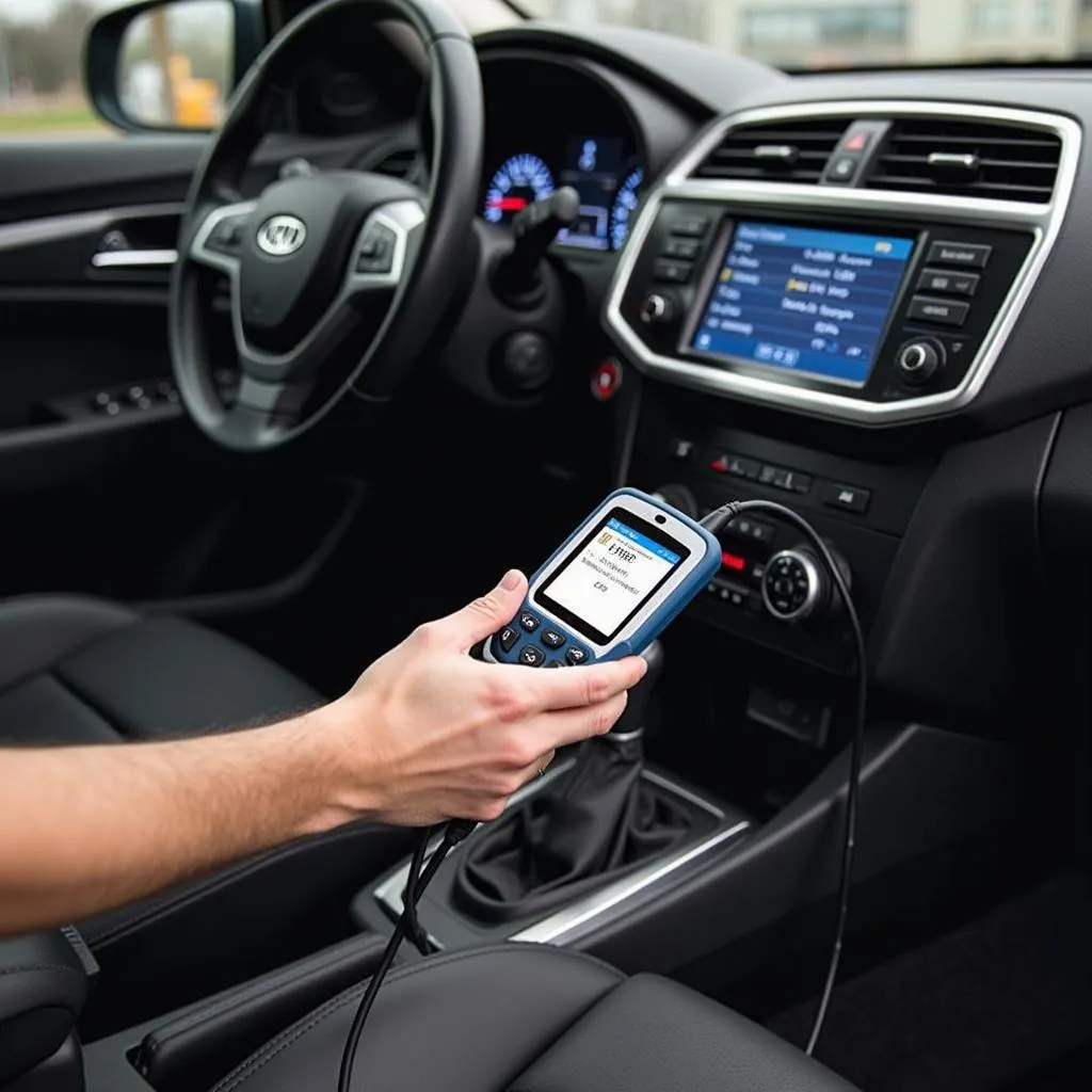 Ancel FX6000 OBD2 Scanner connected to a car's OBD2 port