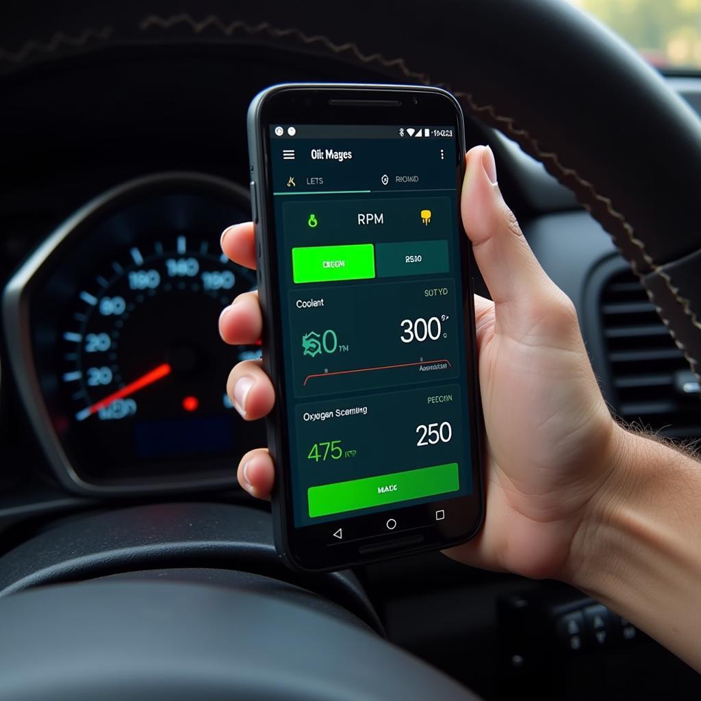 Android device displaying OBD2 app