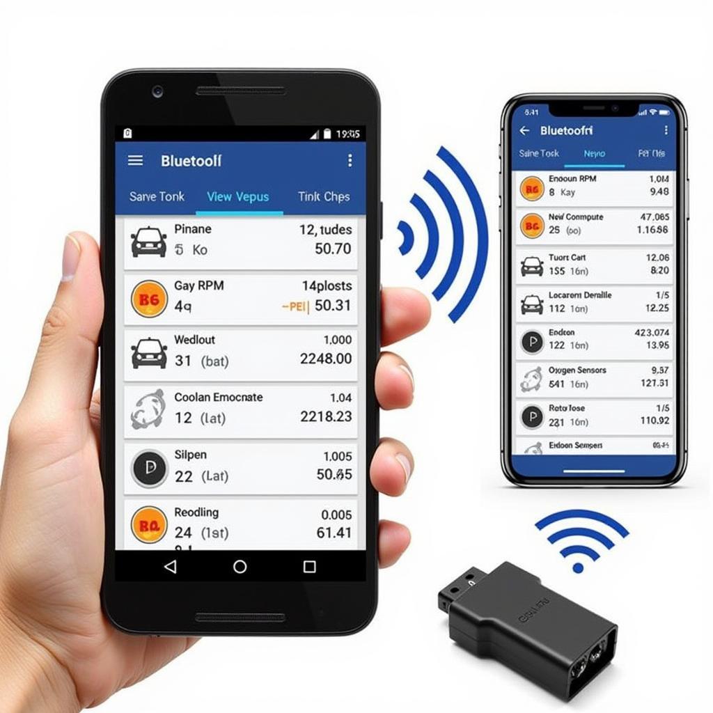 Android Smartphone Displaying Car Diagnostic Data from ELM327 Bluetooth OBD2 Scanner