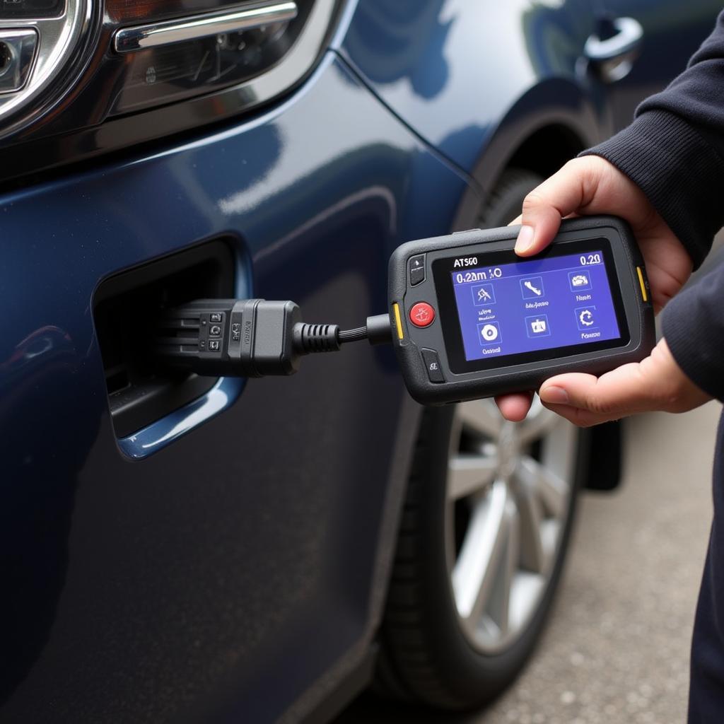 AT500 OBD2 Scanner connected to a car's OBD2 port