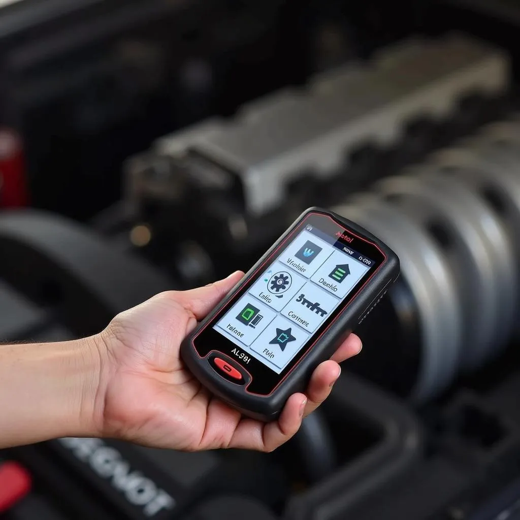 Mechanic holding the Autel AL319 OBD2 scanner