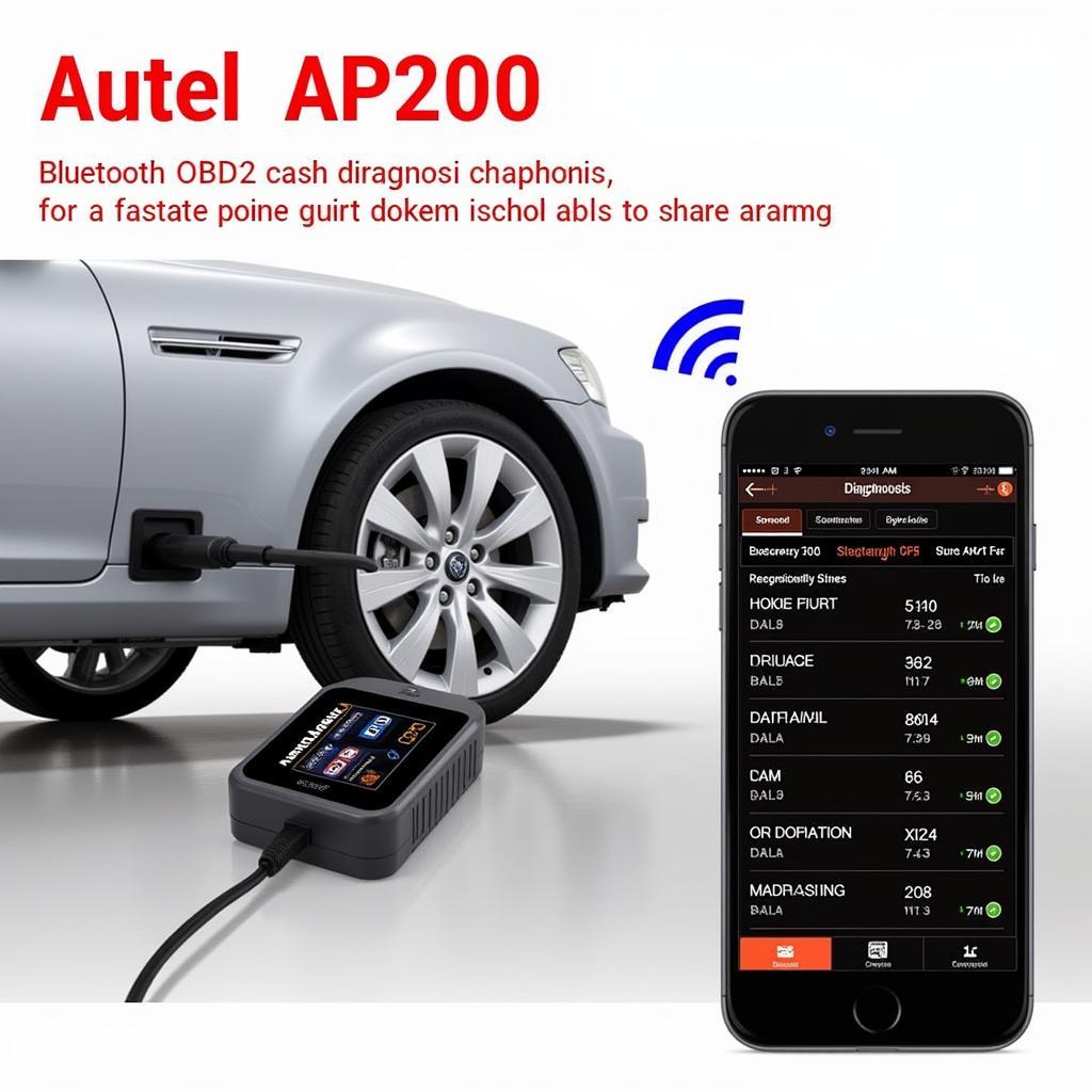 Autel AP200 Bluetooth OBD2 scanner connected to a smartphone