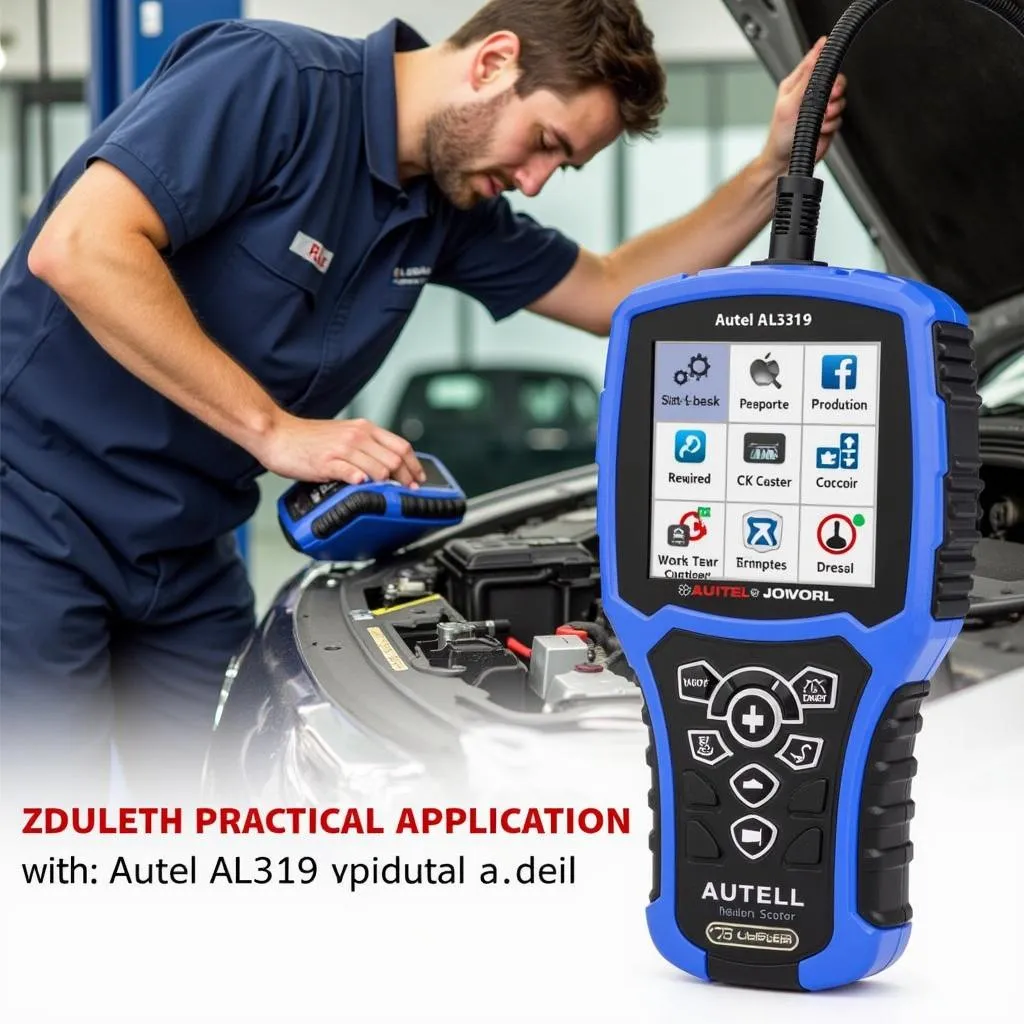 A mechanic in a garage using the Autel AutoLink AL319 OBD2 scanner to diagnose a vehicle