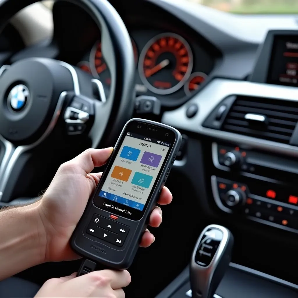 Autel Code Reader Connected to a BMW OBD2 Port