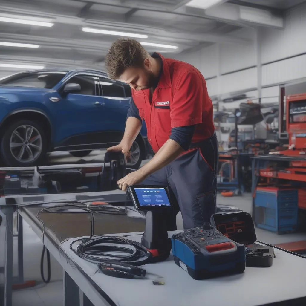 Mechanic Using Autel MaxiIM IM608 on a Vehicle