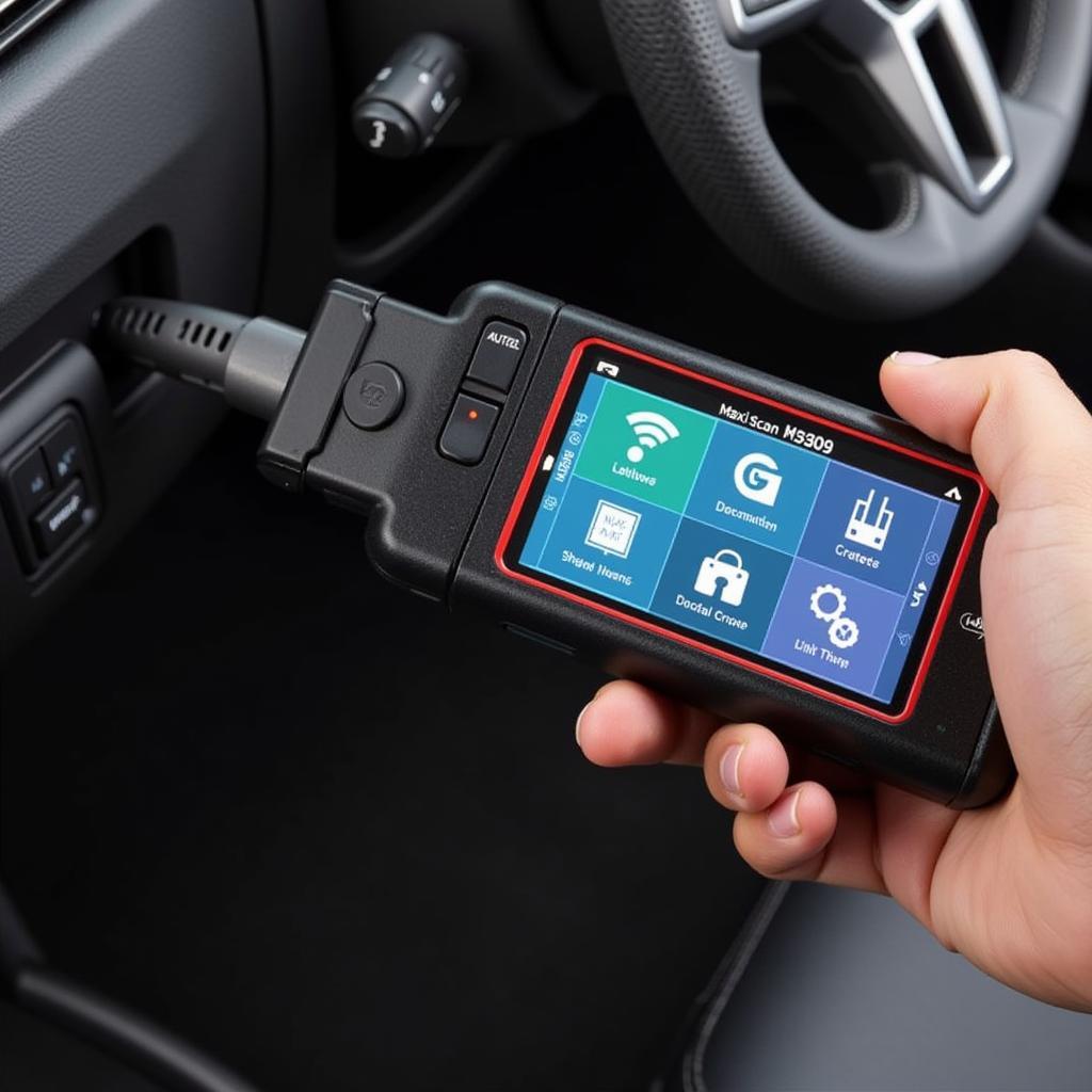 Autel MaxiScan MS309 Connected to Car's OBD2 Port