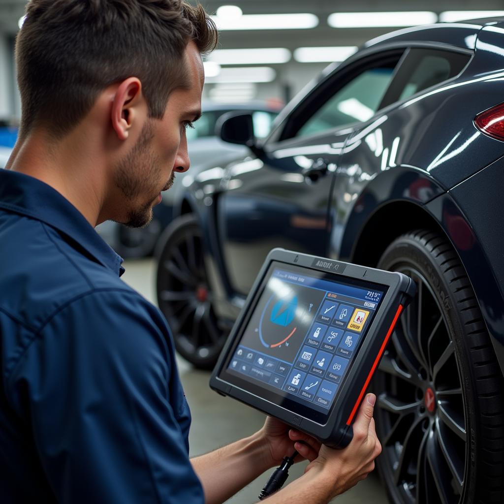 Mechanic Using Autel MaxiSys MS906