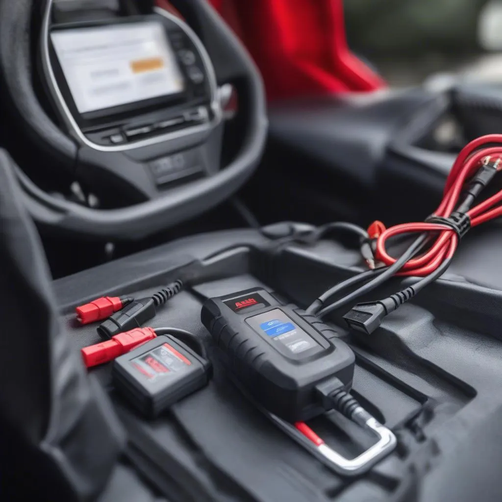 Autel OBD2 Scanner Cable Connected to Car OBD2 Port