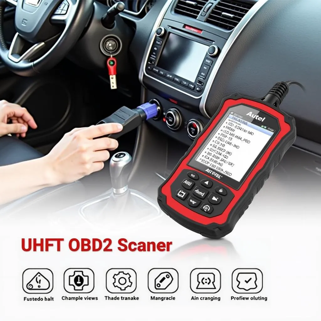 Autel OBD2 scanner plugged into a car's OBD2 port