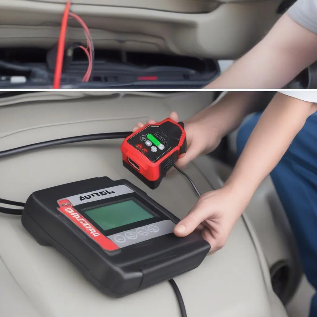 Autel OBD2 Scanner connected to a car's OBD2 port