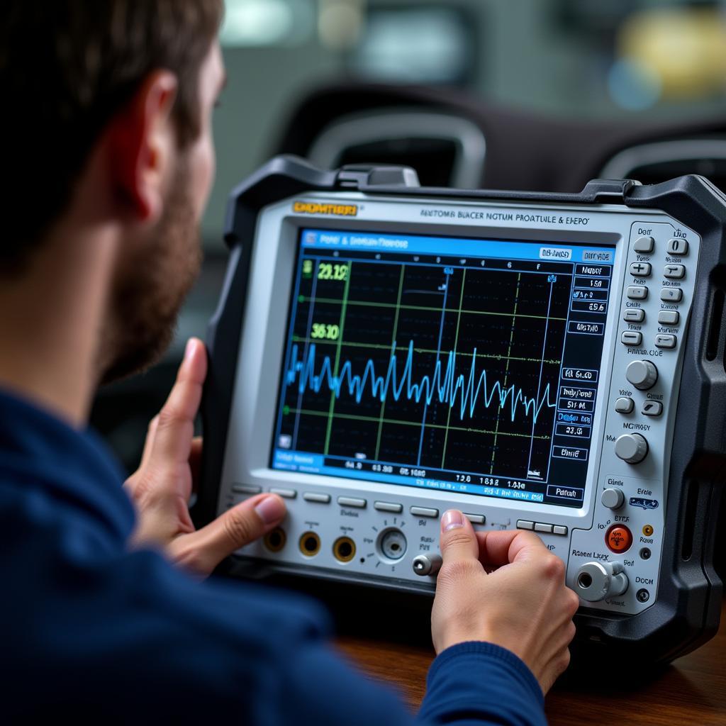 Technician Using Oscilloscope to Diagnose EBCM Communication