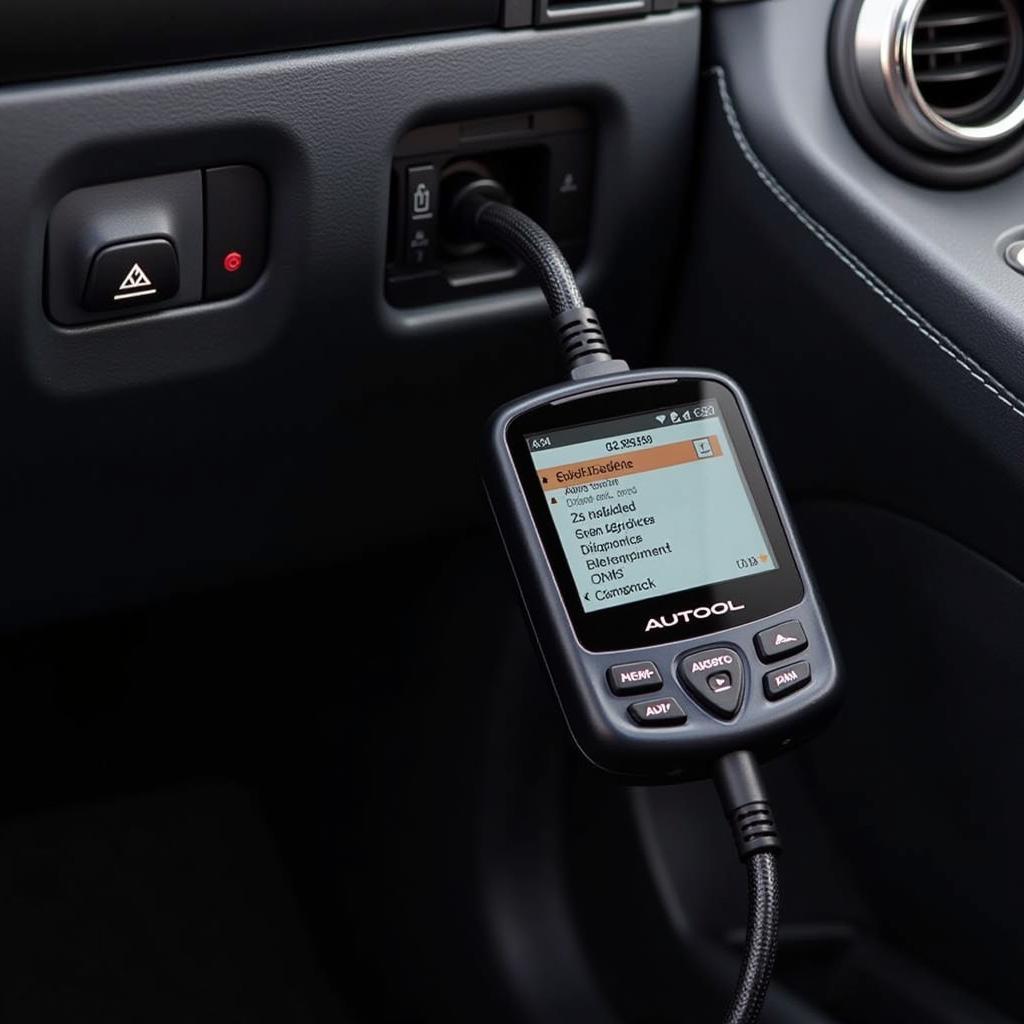 Autool OBD2 scanner connected to a car's diagnostic port