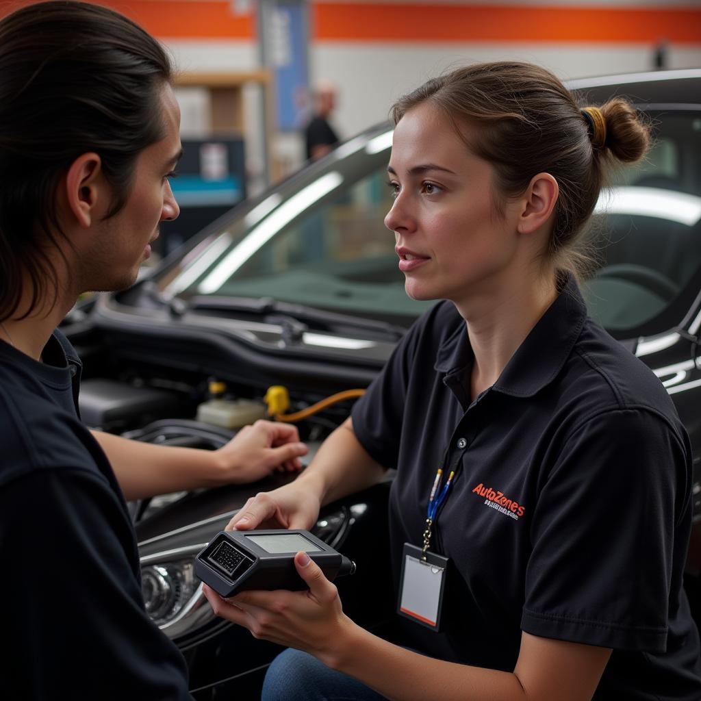 AutoZone Employee Using OBD2 Scanner