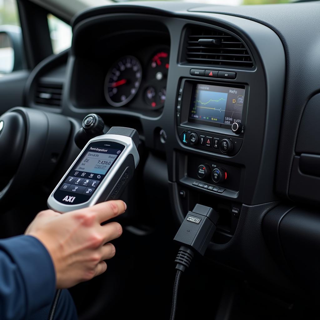 AXI OBD2 Scanner connected to a car's OBD2 port