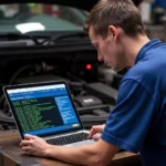 Mechanic Analyzing Data from OBD2 ECU Simulator