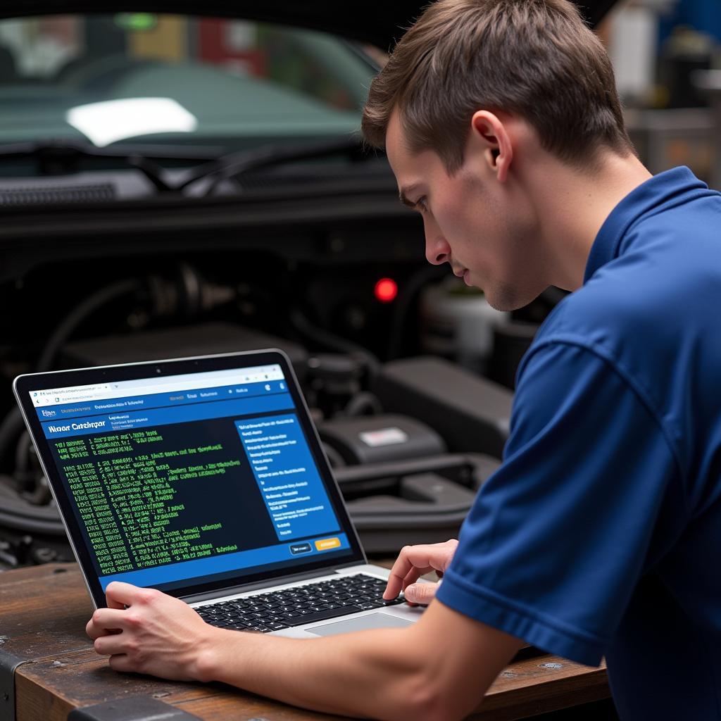 Mechanic Analyzing Data from OBD2 ECU Simulator