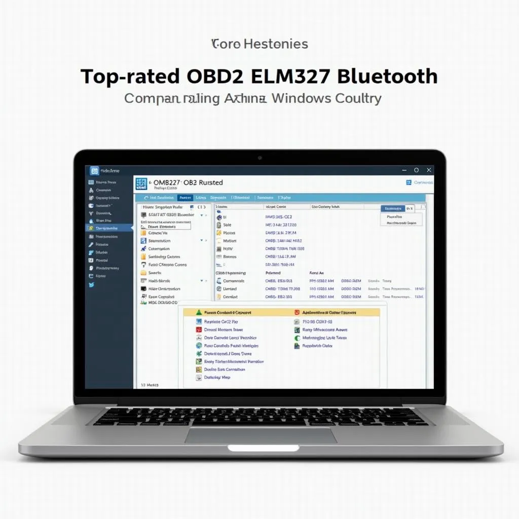Laptop displaying OBD2 ELM327 Bluetooth software interface on Windows 7