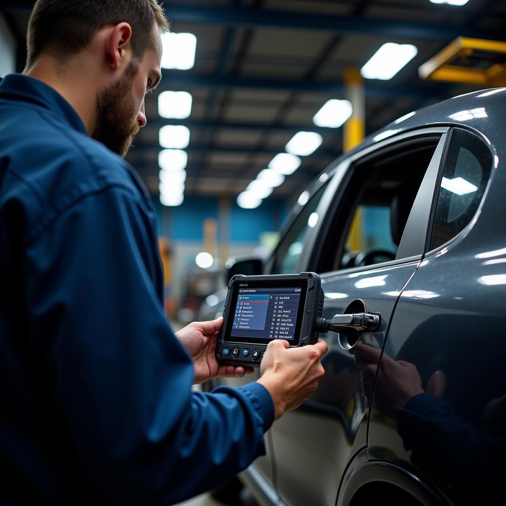 Mechanic using a professional OBD2 scanner