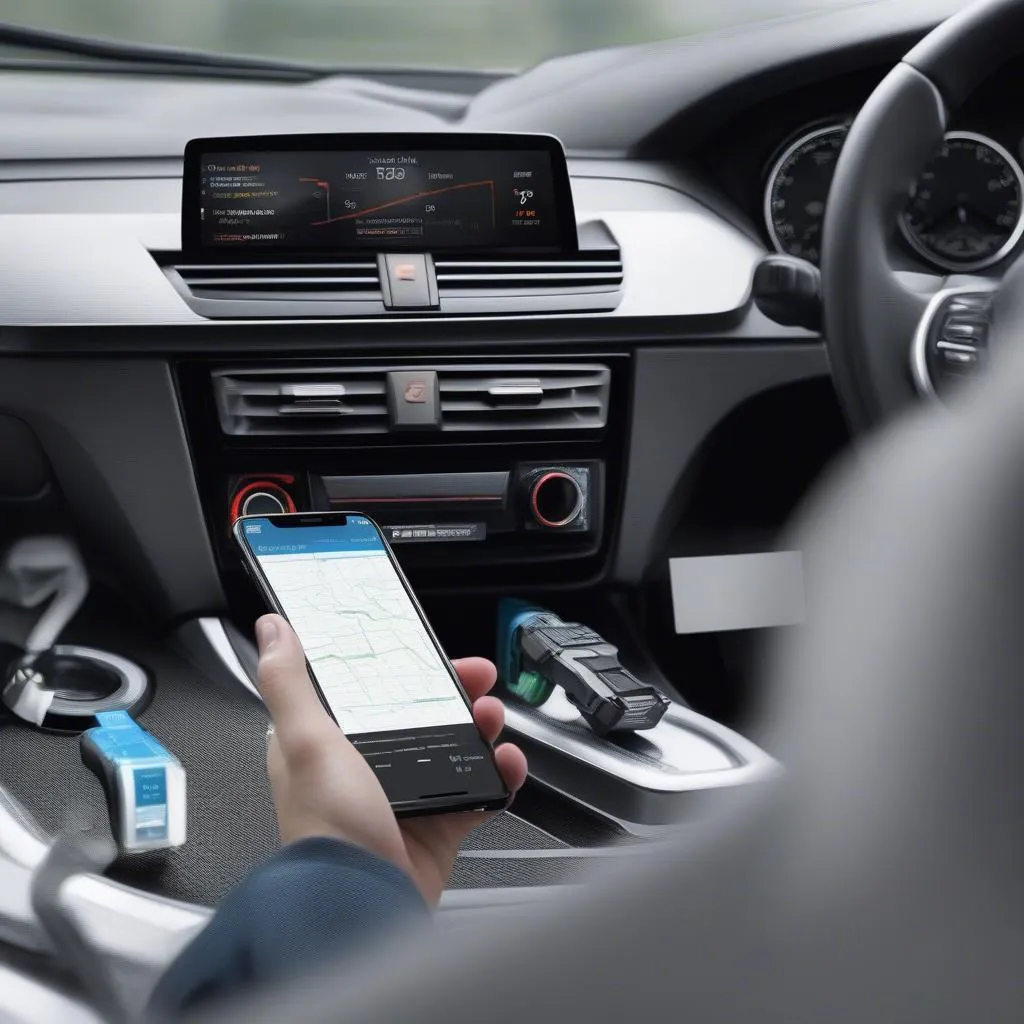 Smartphone connected to a BMW via OBD2