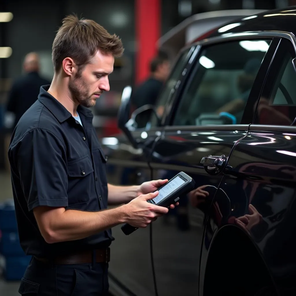 Professional Mechanic Using OBD2 Scanner in 2018