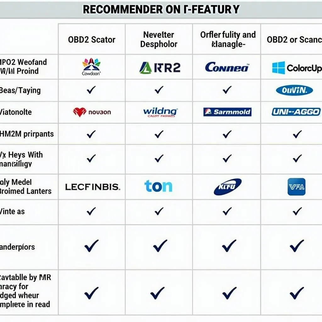 A comparison chart highlighting key features of the best obd2 scanners under 0