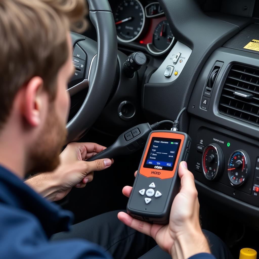 Bi-directional OBD2 scanner performing an actuation test