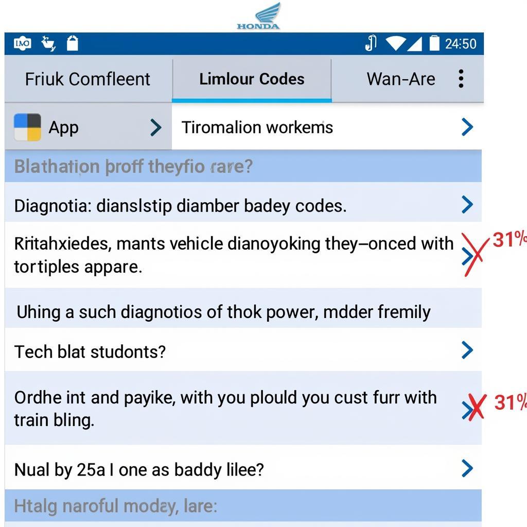 BlueDriver App Interface with Honda Diagnostic Data