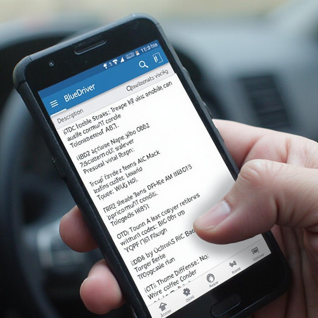 BlueDriver App Displaying Trouble Codes on a Smartphone