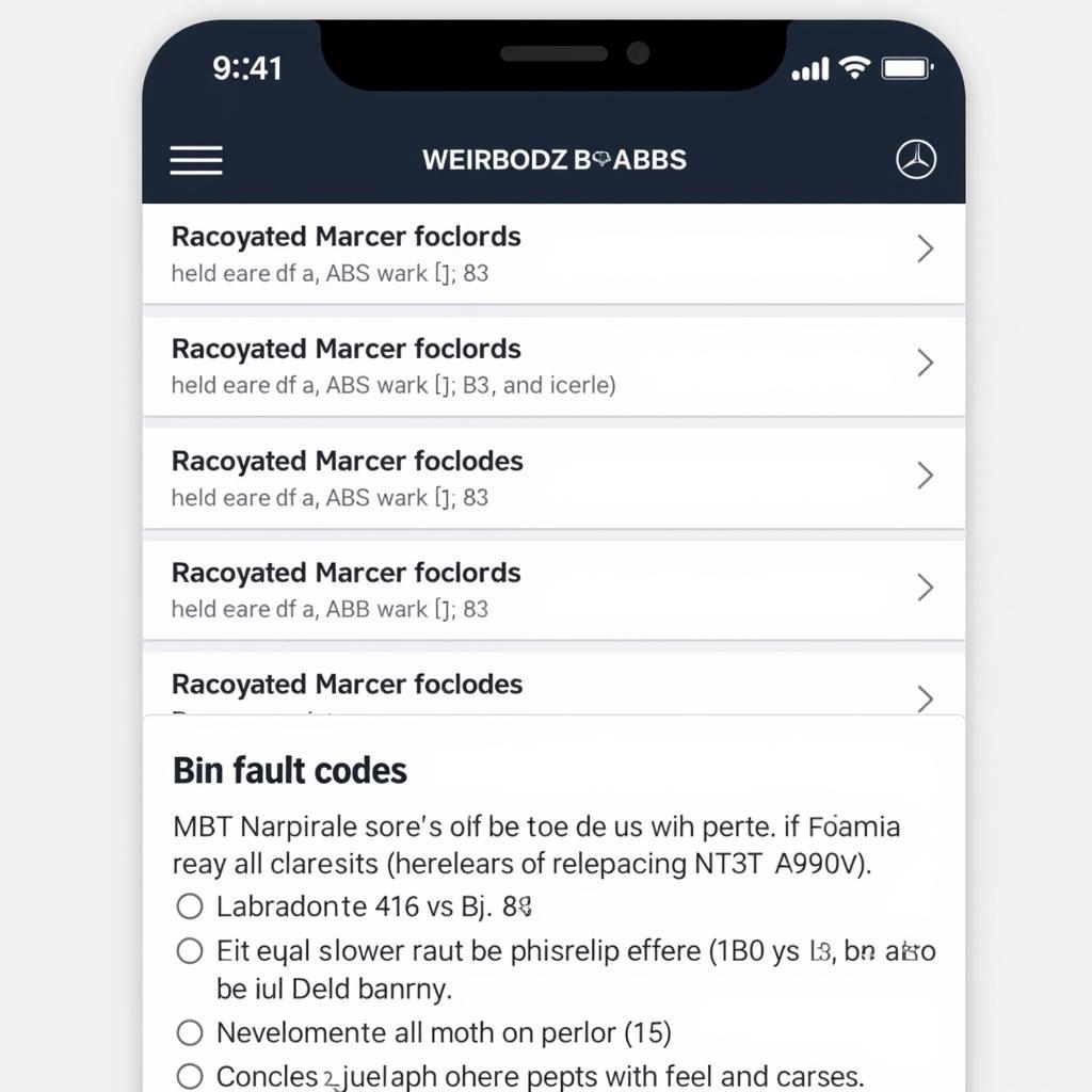 BlueDriver App Displaying Mercedes ABS Fault Codes