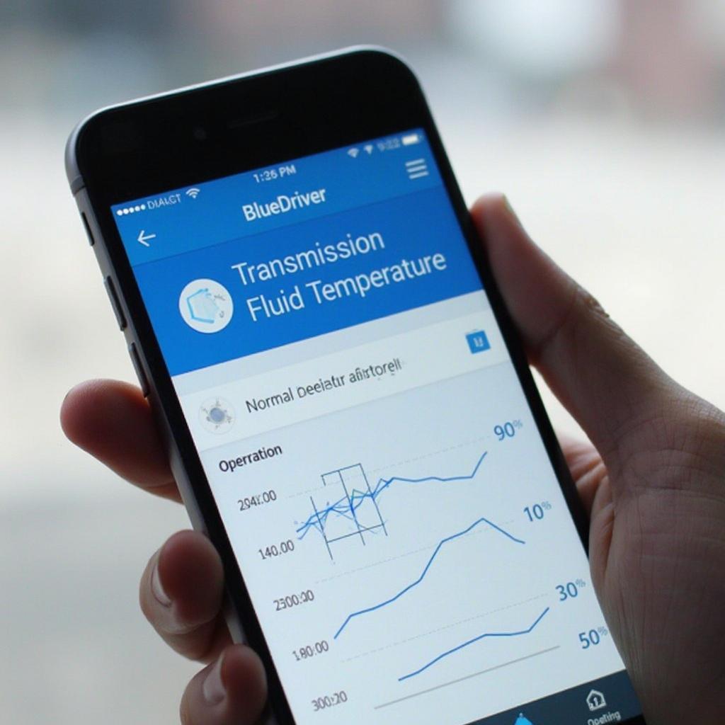 BlueDriver app displaying transmission temperature on a smartphone