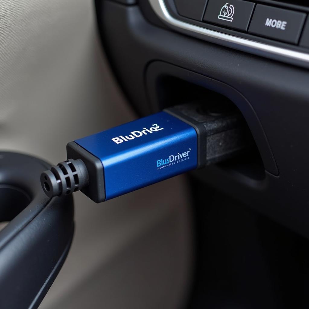 BlueDriver OBD2 Adapter Connected to Car OBD2 Port