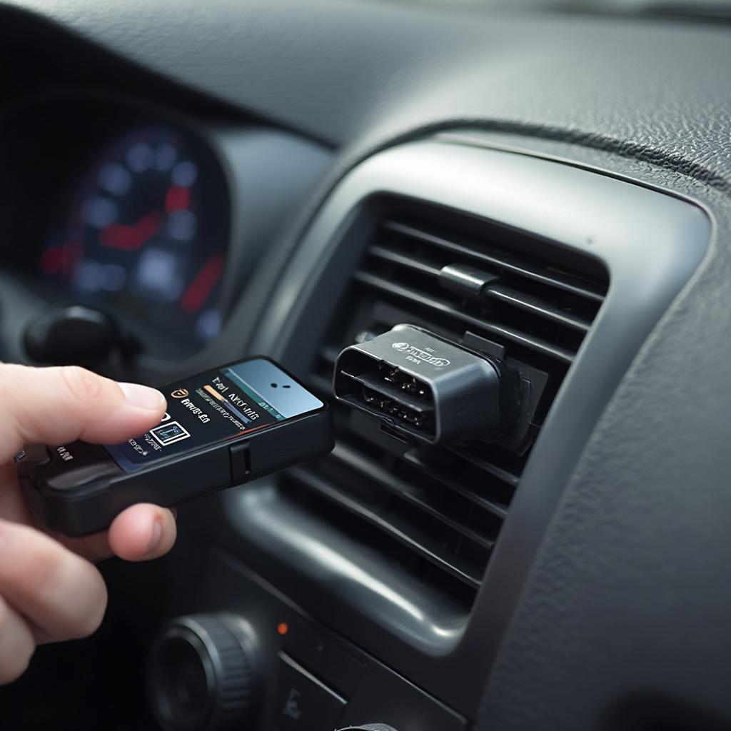 Bluetooth OBD2 Adapter Connected to Car's OBD-II Port