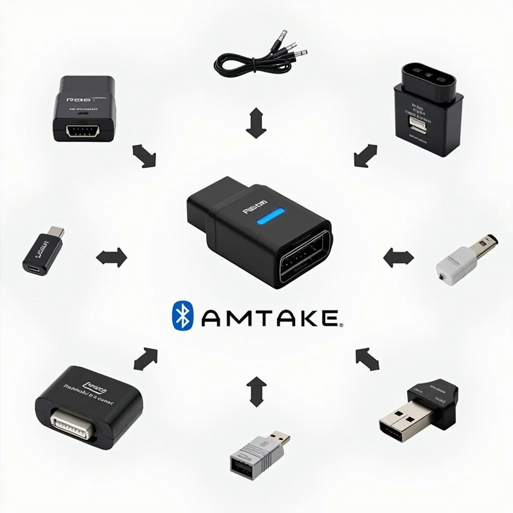 Various Bluetooth OBD2 adapters compatible with the Amtake app