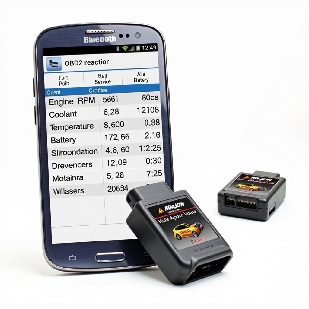 Smartphone displaying a Bluetooth OBD2 reader app