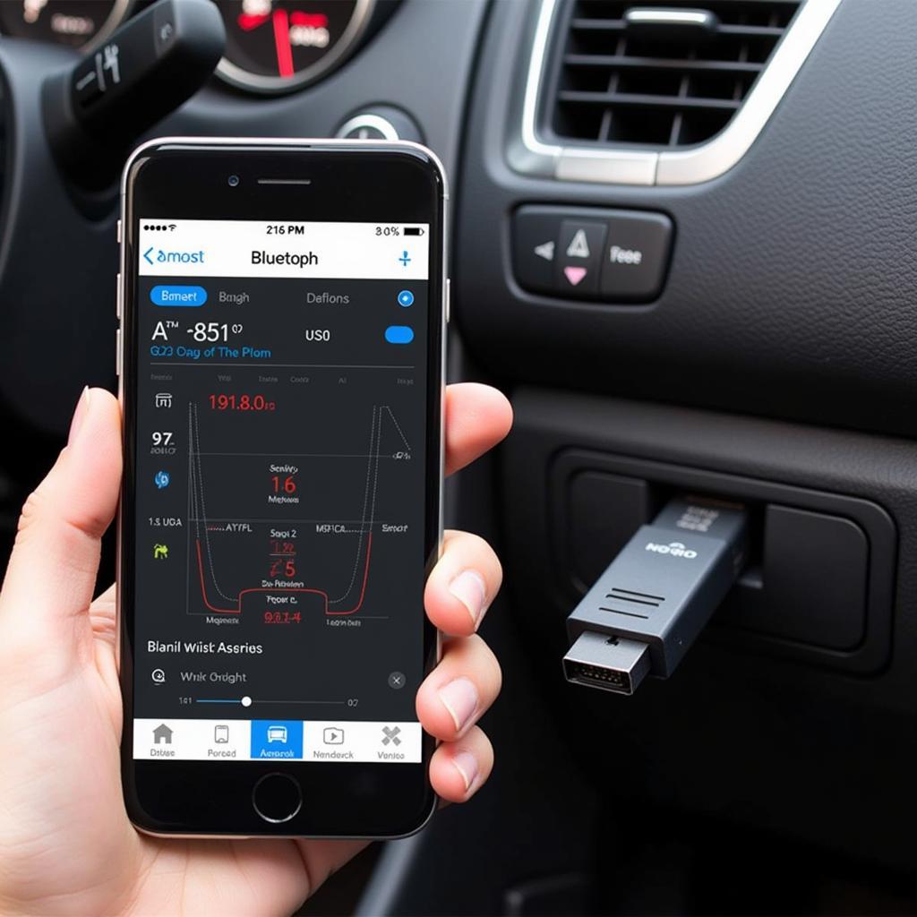 Smartphone connected to a Bluetooth OBD2 reader