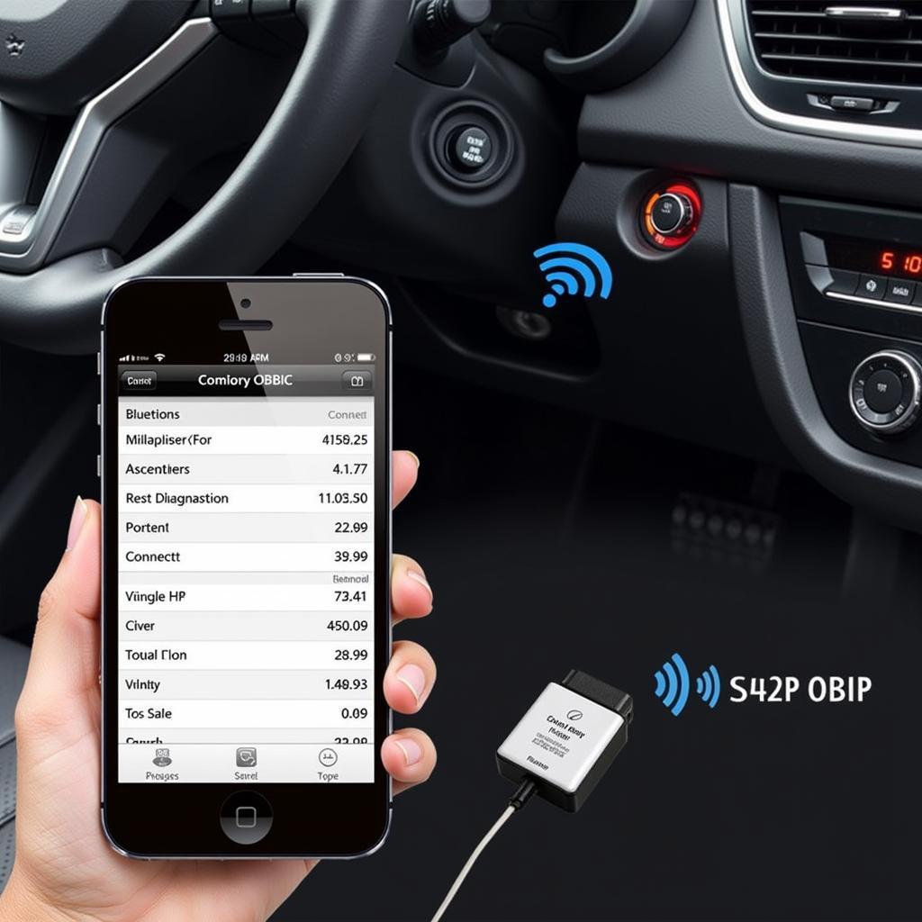 Smartphone connected to Bluetooth OBD2 Reader