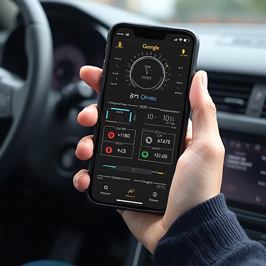 Smartphone displaying car diagnostics using a Bluetooth OBD2 scanner