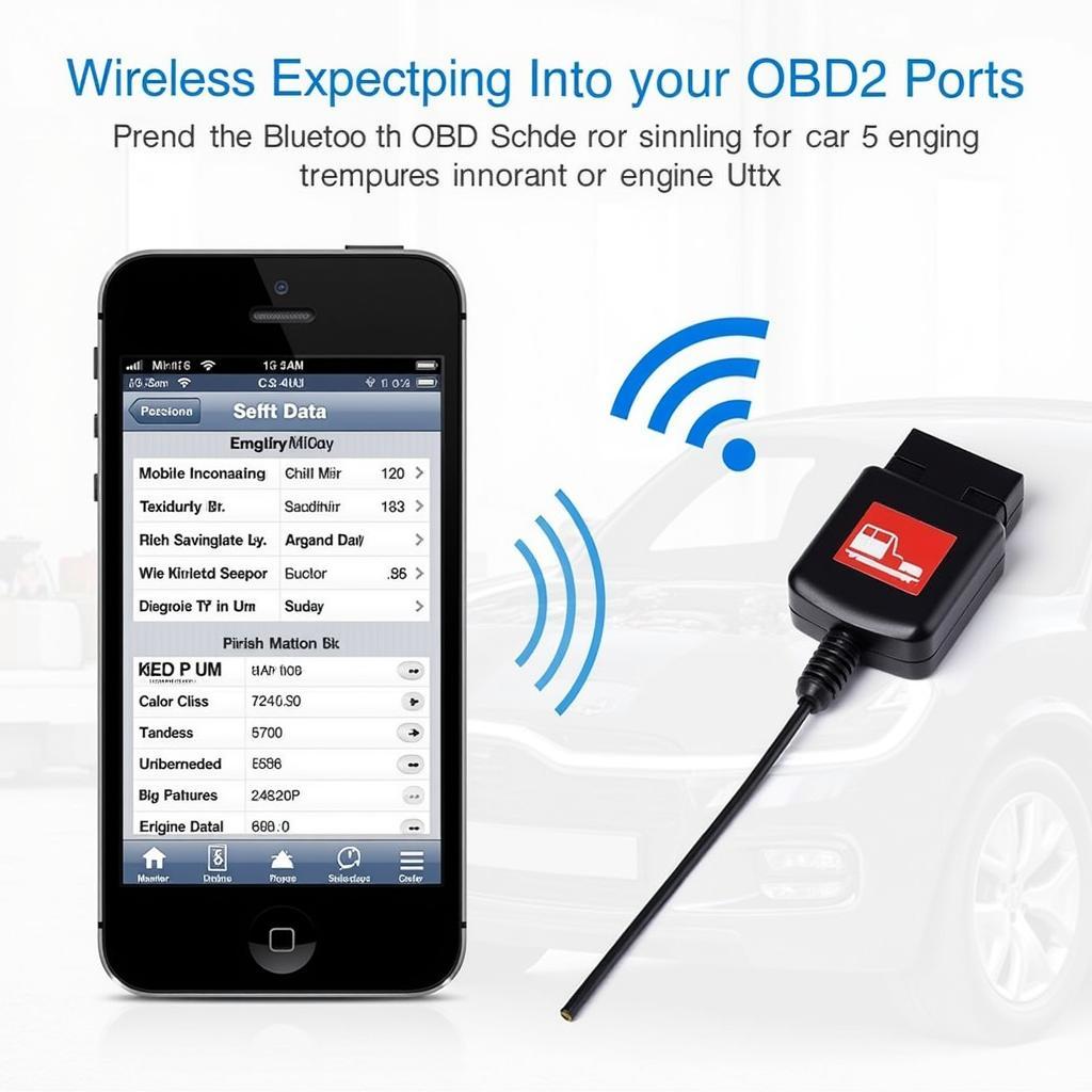 Smartphone displaying car diagnostics via a Bluetooth OBD2 scanner