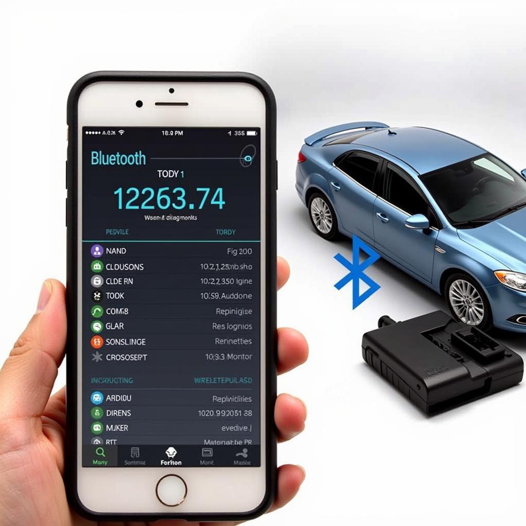 Smartphone connected to a Bluetooth OBD2 scanner